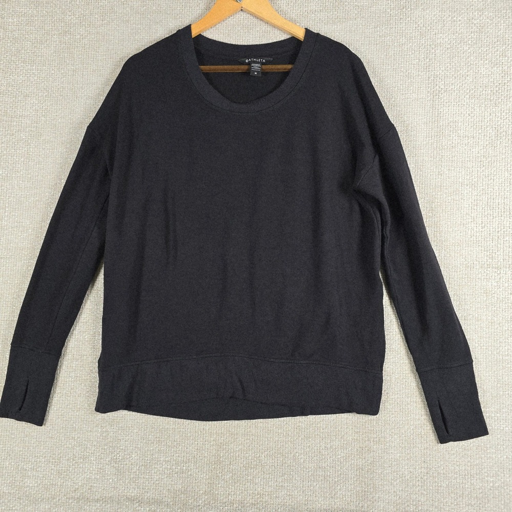Athleta Coaster Luxe Sweatshirt Black Modal Blend‎ Thumbhole Pullover Womens M